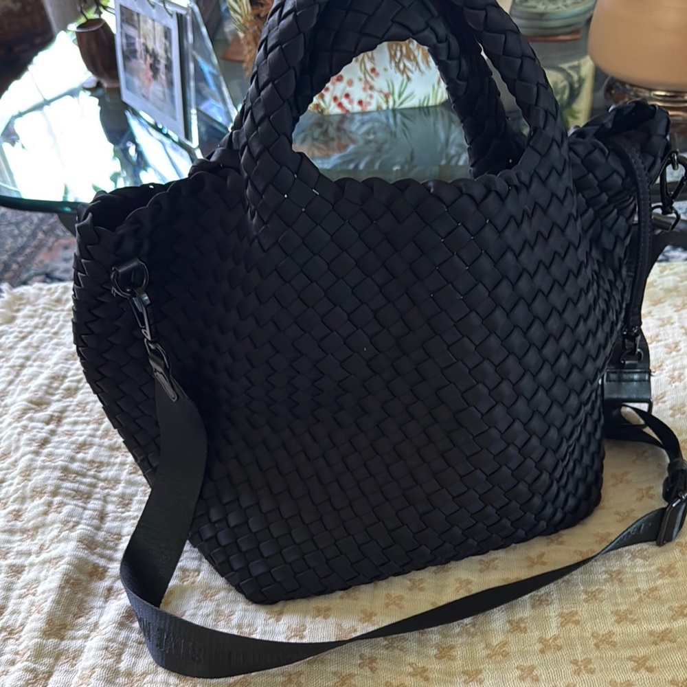 Steve Madden Black Woven Tote Bag with Adjustable Strap